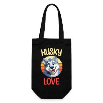 Husky Liebe Hund Schlittenhund Hunderasse Winter - Geschenkbeutel für Flaschen - Schwarz - Vorne