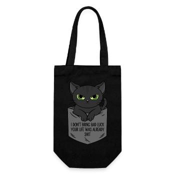 Schwarze Katze Brusttasche Ich bringe kein Unglück - Geschenkbeutel für Flaschen - Schwarz - Vorne