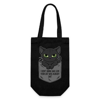 Schwarze Katze Brusttasche Ich bringe kein Unglück - Geschenkbeutel für Flaschen - Schwarz - Vorne