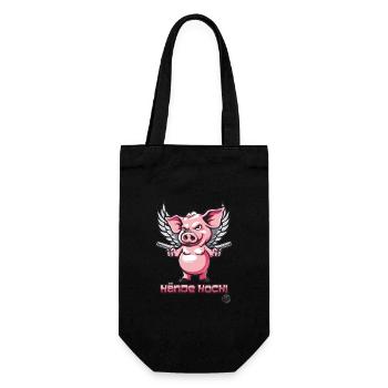 Hände hoch! Cartoon Schwein mit Flügeln - Geschenkbeutel für Flaschen - Schwarz - Vorne