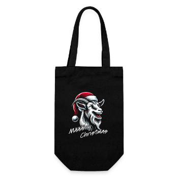 Lustige Weihnachts Ziege mit Nikolausmütze - Geschenkbeutel für Flaschen - Schwarz - Vorne