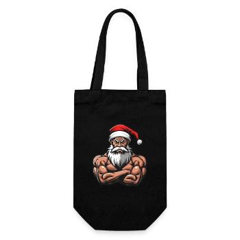 Weihnachtsmann Muskeln Bodybuilding - Geschenkbeutel für Flaschen - Schwarz - Vorne