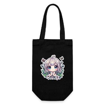 Chibi-Blumenzauber - Geschenkbeutel für Flaschen - Schwarz - Vorne