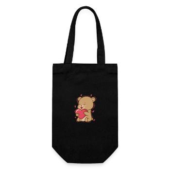 Bear with Heart, Animal, Forest - Gift Bag for Bottles - black - Front