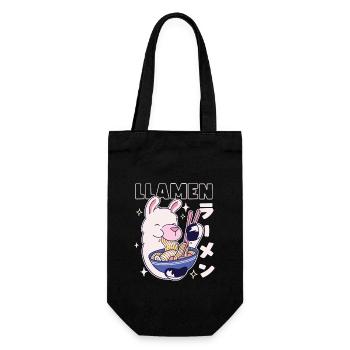 Llamen Kawaii Lama isst Ramen - Geschenkbeutel für Flaschen - Schwarz - Vorne