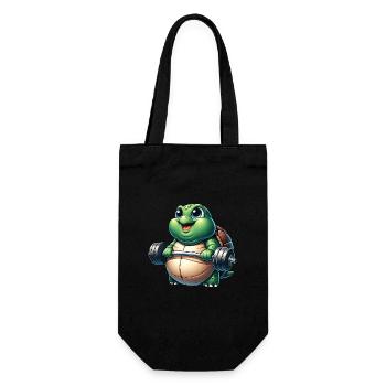 Funny fat turtle with dumbbell fitness - Gift Bag for Bottles - black - Front
