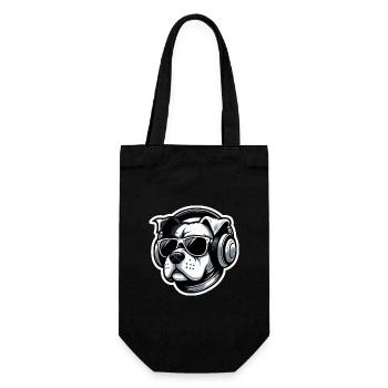 Hund Bulldogge Kopfhörer Brille - Geschenkbeutel für Flaschen - Schwarz - Vorne