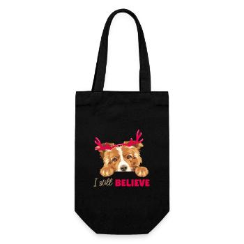 Niedlicher spähender Collie-Hund mit weihnachtlichen Hirschhörnern - Geschenkbeutel für Flaschen - Schwarz - Vorne