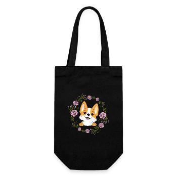 Peeking happy Corgi dog in floral wreath - Gift Bag for Bottles - black - Front