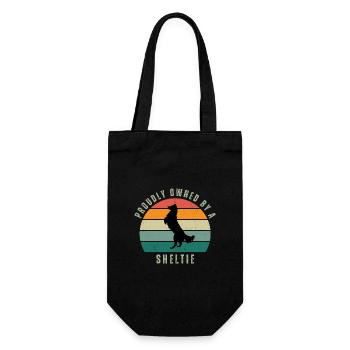 Proudly Owned by a Sheltie Retro Sunset - Geschenkbeutel für Flaschen - Schwarz - Vorne