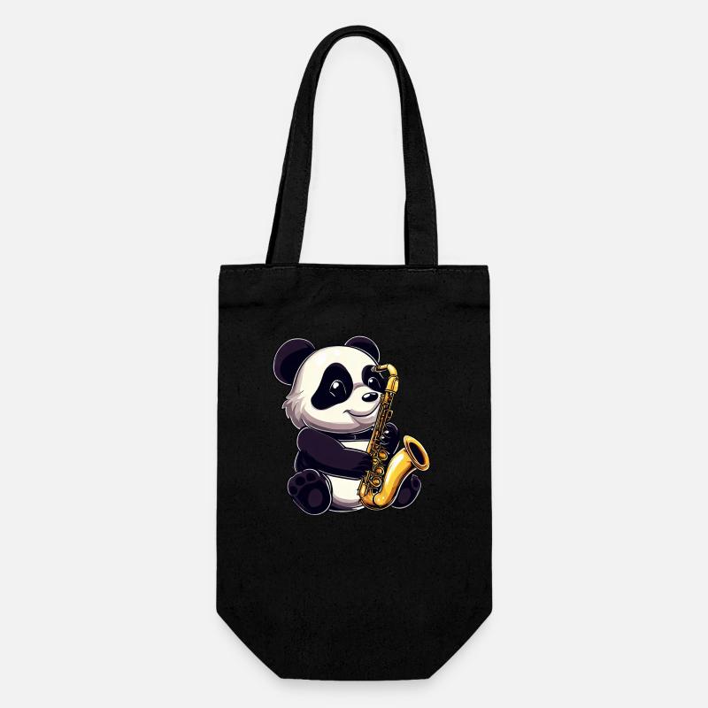 Süßer Panda mit einem Saxofon - Geschenkbeutel für Flaschen - Schwarz