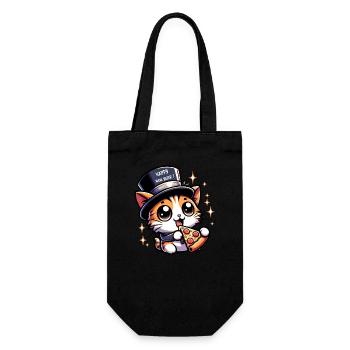 Neujahr Sylvester Katze Salam Pizza Happy New Year - Geschenkbeutel für Flaschen - Schwarz - Vorne