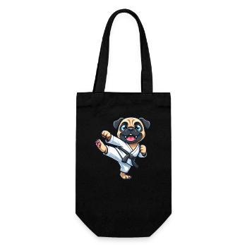 Lustiger Mops Karate Kampfsport Martial Arts Hund - Geschenkbeutel für Flaschen - Schwarz - Vorne