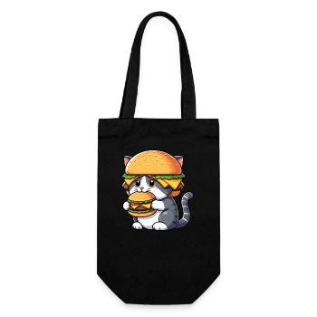 Lustige Katze Hamburger Cheeseburger Cartoon Fast - Geschenkbeutel für Flaschen - Schwarz - Vorne