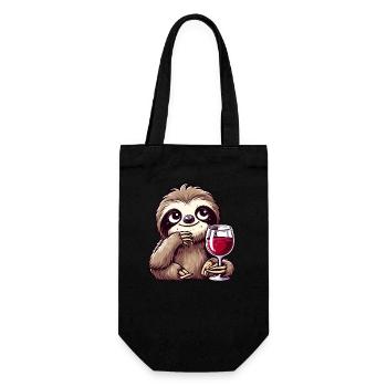 mignon paresseux buvant du vin rouge dessin animé drôle - Sac à bouteille - noir - Devant