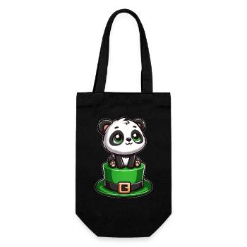 St. Patrick's Day Panda mit Zylinder und Kleeblatt - Geschenkbeutel für Flaschen - Schwarz - Vorne
