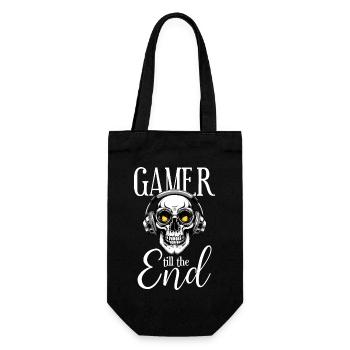 Gamer zocken Totenkopf Kopfhörer till the end - Geschenkbeutel für Flaschen - Schwarz - Vorne