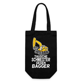 Tausche Schwester gegen Bagger - Geschenkbeutel für Flaschen - Schwarz - Vorne