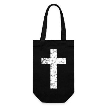 Croix chrétienne avec un effet usé - Sac à bouteille - noir - Devant