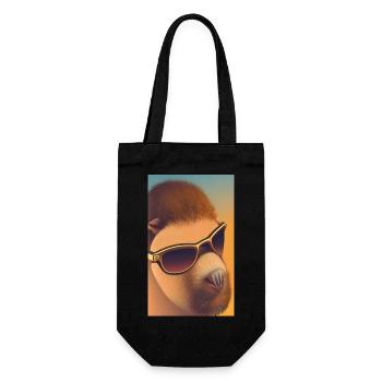 Cooles Comic Portrait von Capybara mit Sonnenbrille - Geschenkbeutel für Flaschen - Schwarz - Vorne