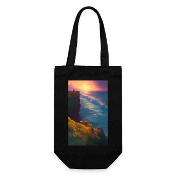 Klippe am Meer mit Sonnenuntergang - Geschenkbeutel für Flaschen - Schwarz - Vorne