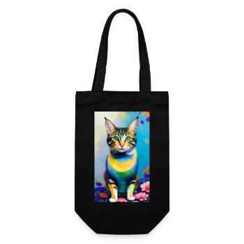 Domestic short haired cat with flowers - Gift Bag for Bottles - black - Front