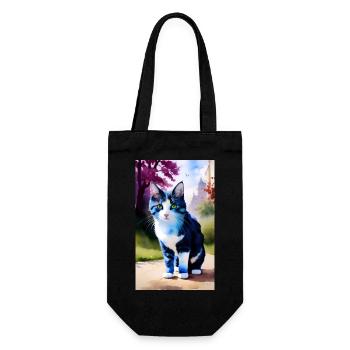 Domestic short haired cat looks at you - Gift Bag for Bottles - black - Front
