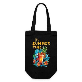 Sommer Cocktail Ananas Ara Papagei Blumen Urlaub - Geschenkbeutel für Flaschen - Schwarz - Vorne