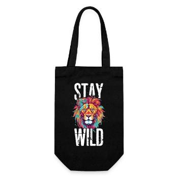 Löwe Stay Wild Löwenkopf Raubtier Bunt Kunst - Geschenkbeutel für Flaschen - Schwarz - Vorne