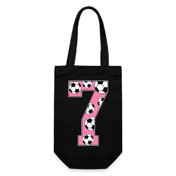 7 Geburtstag Fußball rosa - Geschenkbeutel für Flaschen - Schwarz - Vorne