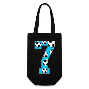 7 Geburtstag Fußball blau - Geschenkbeutel für Flaschen - Schwarz - Vorne