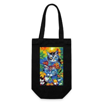 Katze | Haustier | Katzenfan | niedlich | Kätzchen - Geschenkbeutel für Flaschen - Schwarz - Vorne