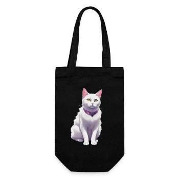 White Cat with a Purple Collar - Gift Bag for Bottles - black - Front