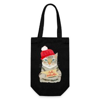 Süße Katze wünscht Frohe Weihnachten - Geschenkbeutel für Flaschen - Schwarz - Vorne