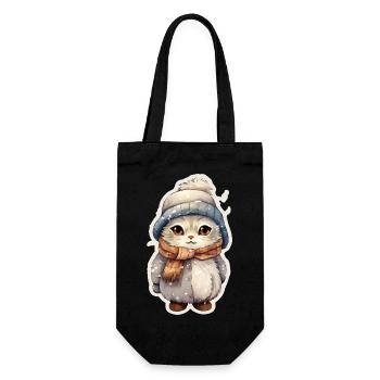 niedliche Katze im Winter - Geschenkbeutel für Flaschen - Schwarz - Vorne