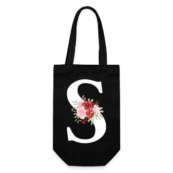 Roter Blumenbuchstabe S - Geschenkbeutel für Flaschen - Schwarz - Vorne