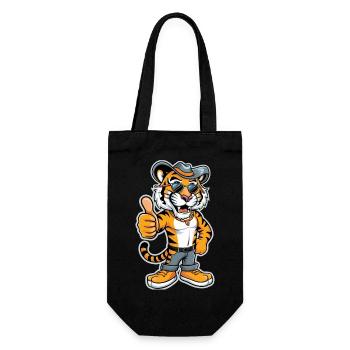 Cooler Tiger mit Hut und Sonnenbrille für Kinder - Geschenkbeutel für Flaschen - Schwarz - Vorne