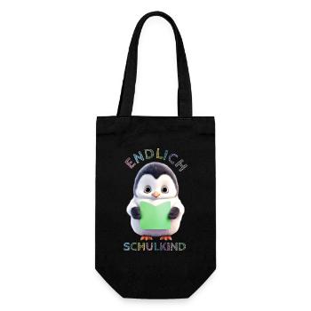 Cute Penguin with Green Book Finally Schoolchild - Gift Bag for Bottles - black - Front