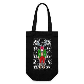 05 Hirsch Rudolf Mann Schneeflocken - Geschenkbeutel für Flaschen - Schwarz - Vorne