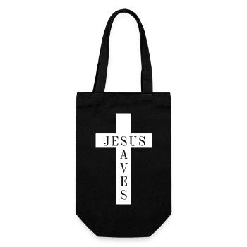 Cross with the phrase Jesus Saves - Gift Bag for Bottles - black - Front