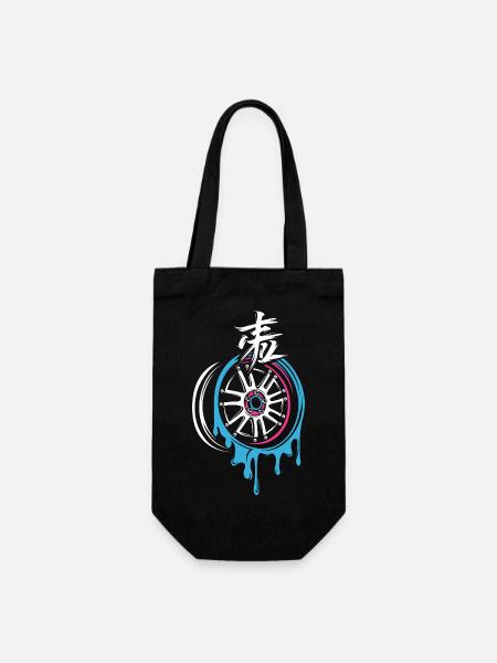 Schmelzende JDM-Felge mit Kanji – Tuning-Style - Geschenkbeutel für Flaschen - Schwarz
