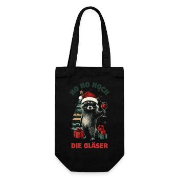 Wein Weihnachten Lustiger Spruch Waschbär - Geschenkbeutel für Flaschen - Schwarz - Vorne