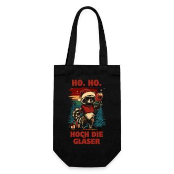 Wein Weihnachten Lustiger Spruch Waschbär - Geschenkbeutel für Flaschen - Schwarz - Vorne