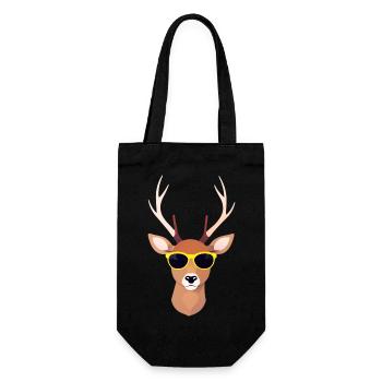 Reh mit Sonnenbrille - Geschenkbeutel für Flaschen - Schwarz - Vorne