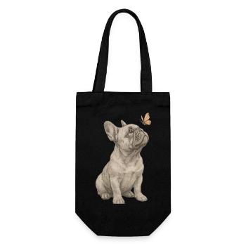 Vintage French Bulldog with Butterfly - Gift Bag for Bottles - black - Front