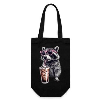 Waschbär Eiskaffee - Geschenkbeutel für Flaschen - Schwarz - Vorne