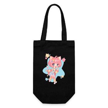 Fille chibi kawaii oreilles de chat - Sac à bouteille - noir - Devant