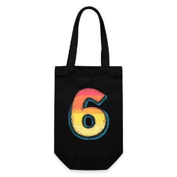 6 Zahl Bunt - Geschenkbeutel für Flaschen - Schwarz - Vorne