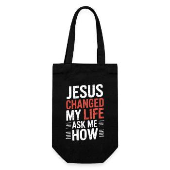 Jesus changed my life! Ask me how! - Gift Bag for Bottles - black - Front