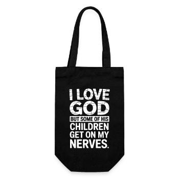 Ich liebe Gott, aber manche seiner Kinder nerven! - Geschenkbeutel für Flaschen - Schwarz - Vorne